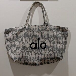 Alo Yoga-Gray Tie-Dye Canvas Cotton Large Tote Bag
